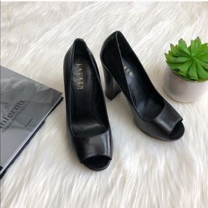 Ralph Lauren Black Block Open Toe Heels